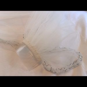 One Layer Wedding Veil: White With Silver, Clear, and Pearl Beaded Edge